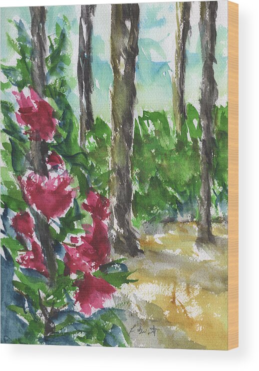 Camellia Bush 2 Wood Print featuring the painting Camellia Bush 2 by Frank Bright