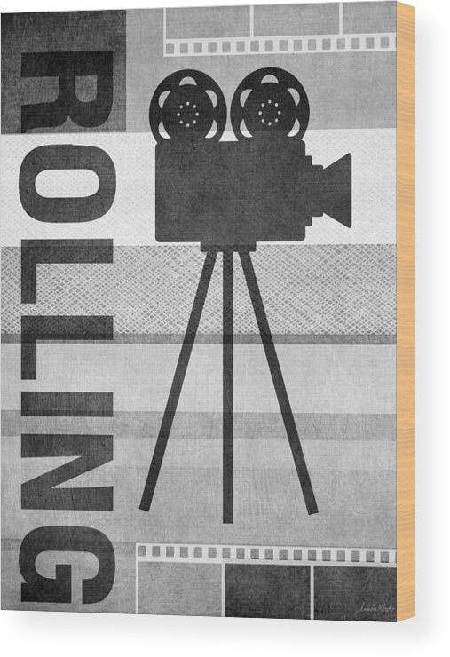 Movie Wood Print featuring the mixed media Cameras Rolling- Art by Linda Woods by Linda Woods