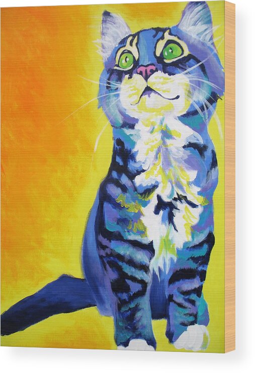 Cat Wood Print featuring the painting Cat - Here Kitty Kitty by Dawg Painter