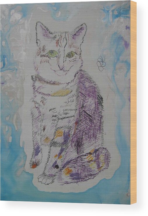 Cat Wood Print featuring the painting Cat named Jade by AJ Brown
