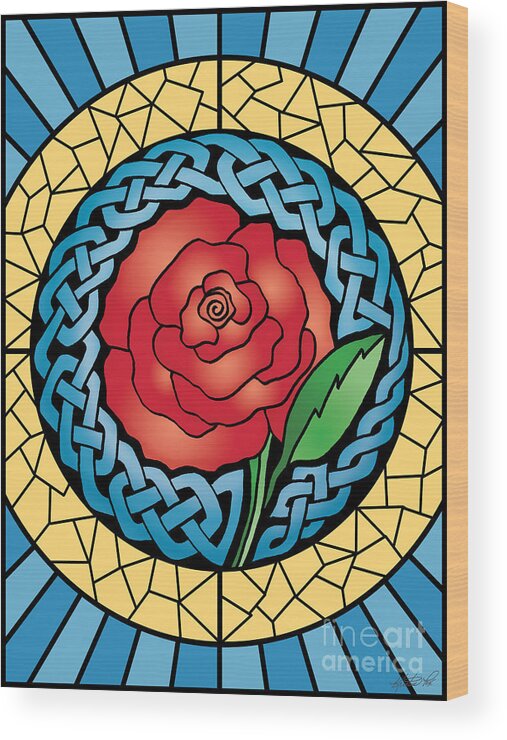Artoffoxvox Wood Print featuring the mixed media Celtic Rose Stained Glass by Kristen Fox