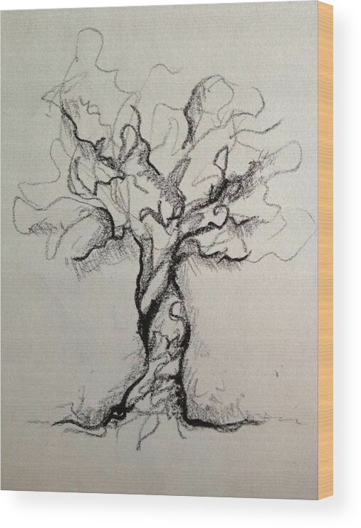 Charcoal Knotted Tree Wood Print