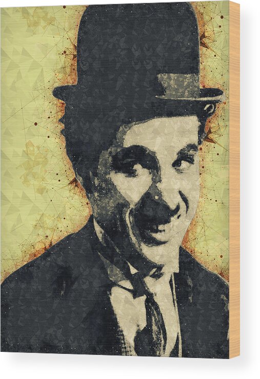 Charlie Chaplin Wood Print featuring the mixed media Charlie Chaplin Illustration by Studio Grafiikka