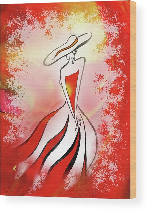 Charming Lady In Red Wood Print featuring the painting Charming Lady In Red by Irina Sztukowski