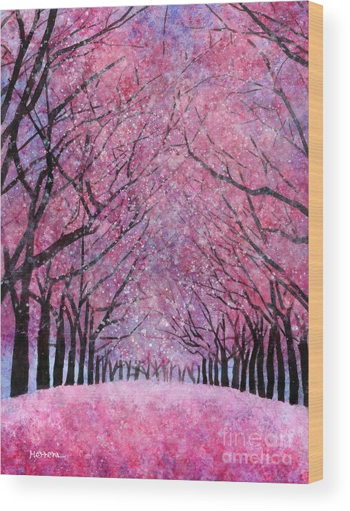 Cherry Blossom Wood Print featuring the painting Cherry Blast by Hailey E Herrera