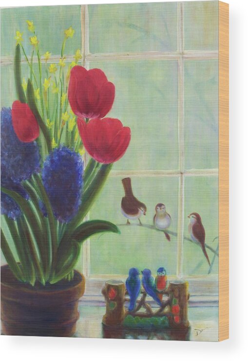 Spring Bulbs Oip Painting Wood Print featuring the painting Chick Flick by Dana Redfern