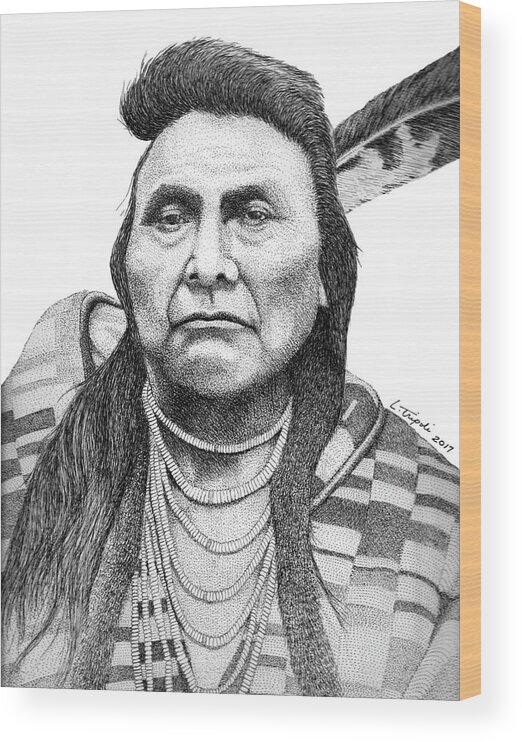 Portrait Wood Print featuring the drawing Chief Joseph by Lawrence Tripoli