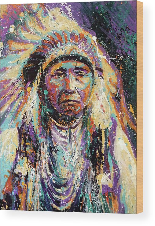 Chief Joseph. Native American Wood Print featuring the painting Chief Joseph by Steve Gamba