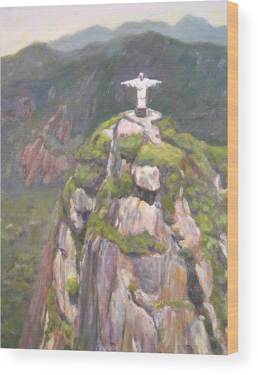 Monument Wood Print featuring the painting Christ the Redeemer by Robie Benve