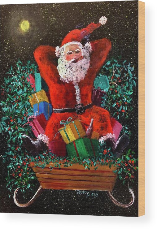 Christmas Wood Print featuring the painting Cigar Santa by Rand Burns