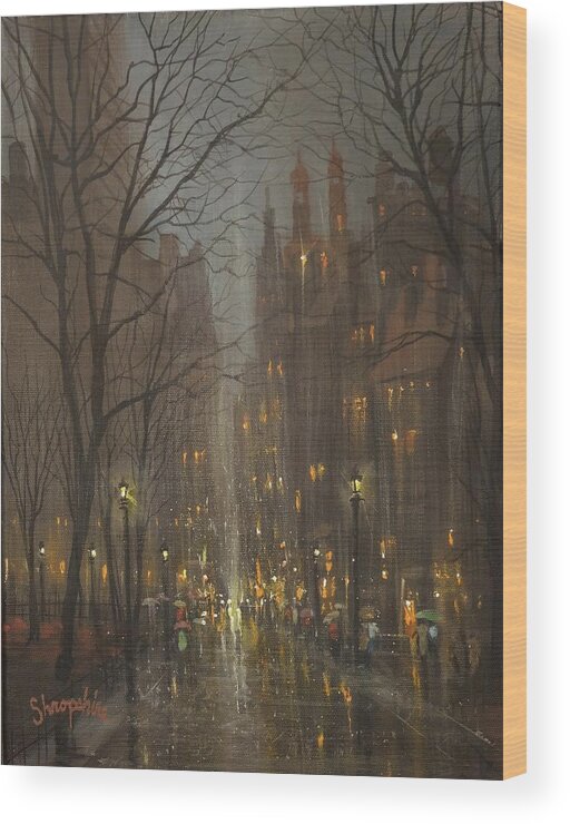 City Rain Wood Print featuring the painting City Park by Tom Shropshire