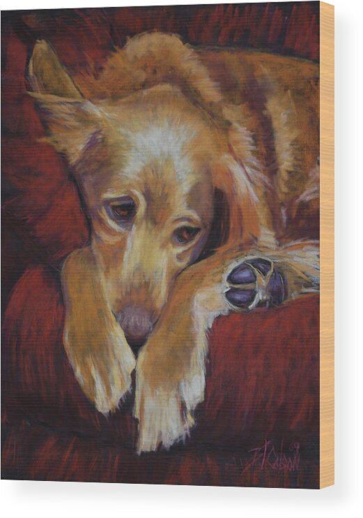 Sleeping Dog Wood Print featuring the painting Close to Dreamland by Billie Colson