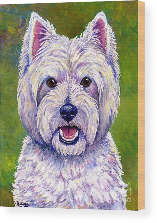 West Highland White Terrier Wood Print featuring the painting Colorful West Highland White Terrier Dog by Rebecca Wang