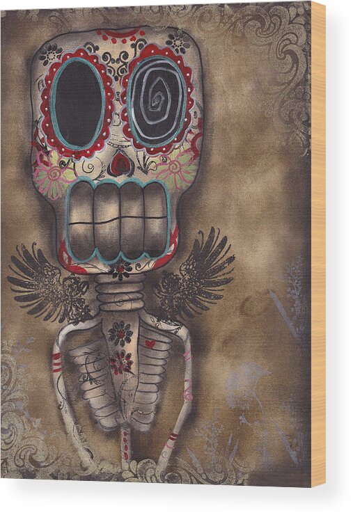Day Of The Dead Wood Print featuring the painting Coming for You by Abril Andrade