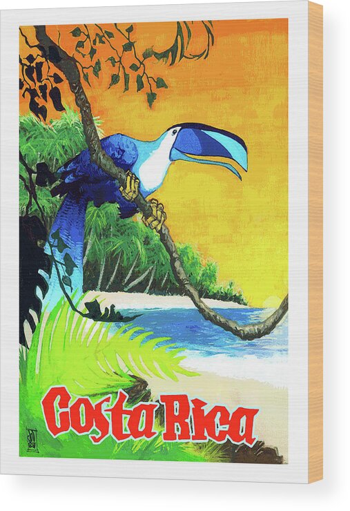 Costa Rica Wood Print featuring the painting Costa Rica, Tropic beach with parrot by Long Shot