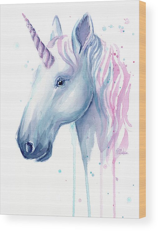 Unicorn Wood Print featuring the painting Cotton Candy Unicorn by Olga Shvartsur