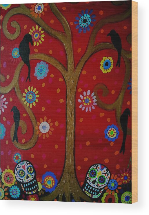 Tree Wood Print featuring the painting Couple Day Of The Dead by Pristine Cartera Turkus