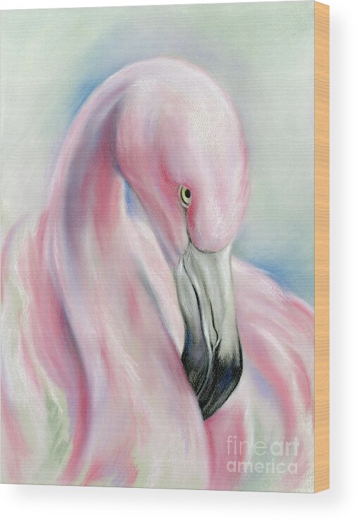 Bird Wood Print featuring the painting Coy Flamingo by MM Anderson