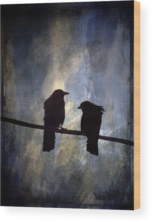 Crow Wood Print featuring the photograph Crows and Sky by Carol Leigh