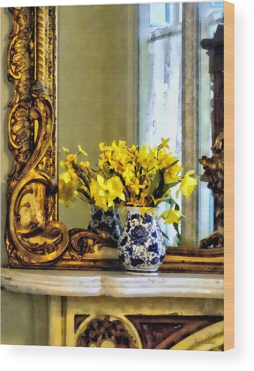 Daffodils Wood Print featuring the photograph Daffodils on Mantelpiece by Susan Savad