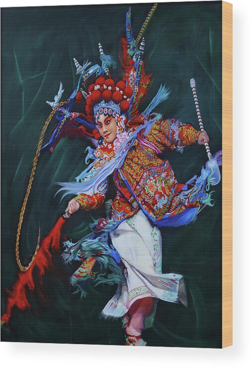 Beijing Opera Wood Print featuring the painting Dan Chinese Opera by Richard Barone