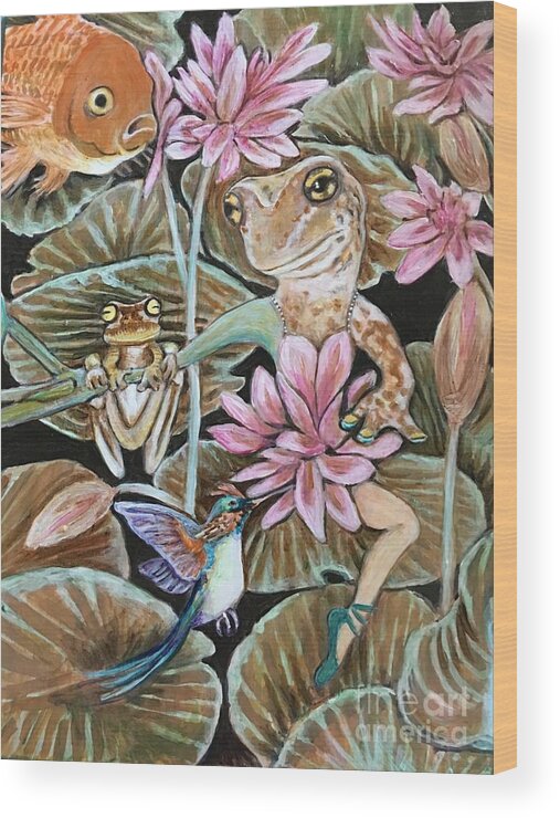 Flowers Wood Print featuring the painting Dance of the Amphibians by Linda Markwardt