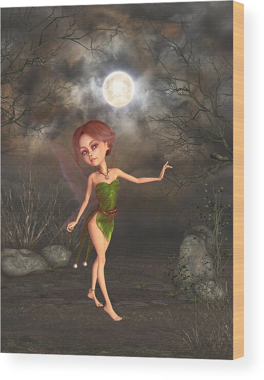 Forest Fairy Wood Print featuring the digital art Dancing in the moonlight by John Junek
