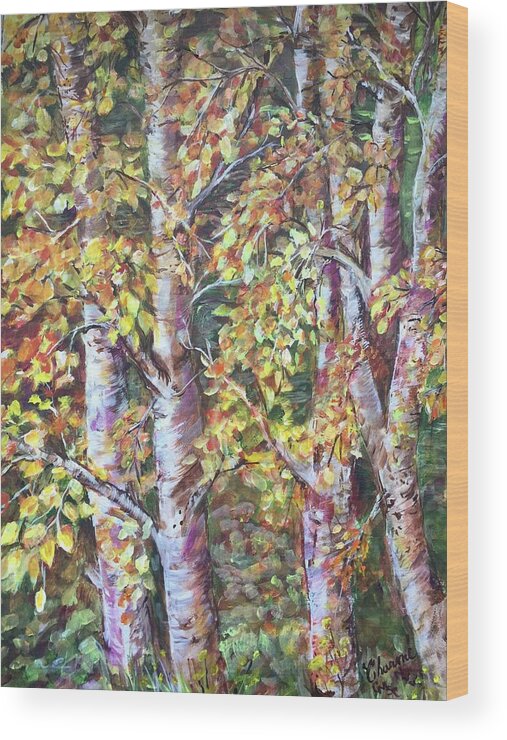Aspens Showing Off Their Leaves. Aspens Wood Print featuring the painting Dancing Leaves by Charme Curtin