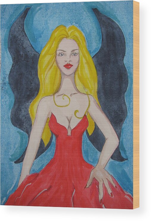 Red Dress Wood Print featuring the painting Dark Wings II by Lindie Racz
