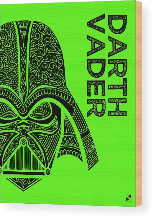 Darth Vader Wood Print featuring the mixed media Darth Vader - Star Wars Art - Green by Studio Grafiikka