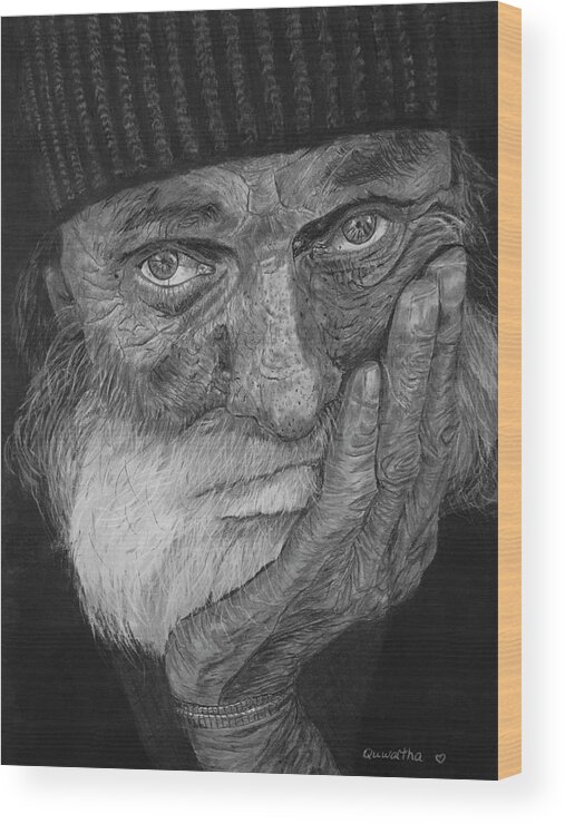 Homeless Wood Print featuring the drawing Mr. Mike by Quwatha Valentine