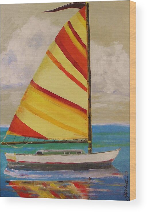 Sailboat Wood Print featuring the painting Daysailer by John Williams by John Williams