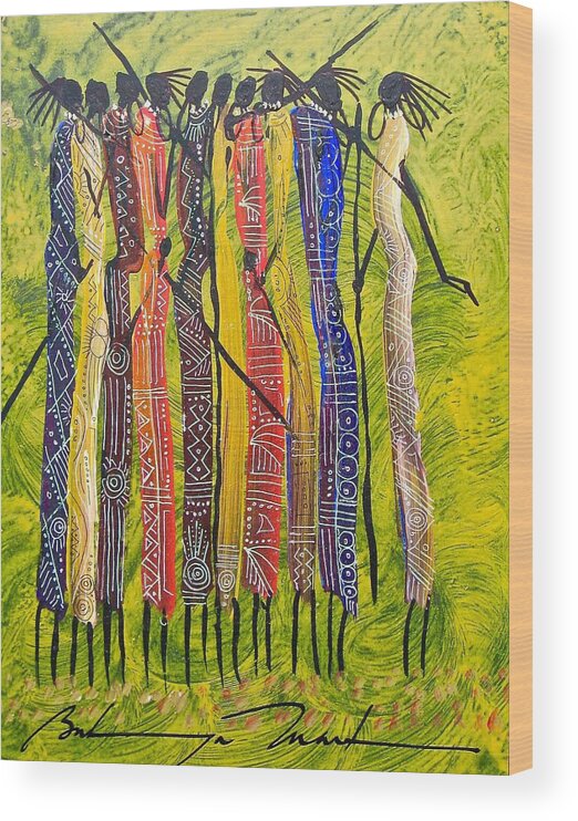 True African Art Wood Print featuring the painting B -57 by Martin Bulinya