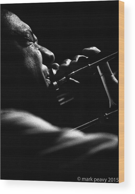 Black & White Wood Print featuring the photograph Dixieland Trombone New Orleans by Mark Peavy