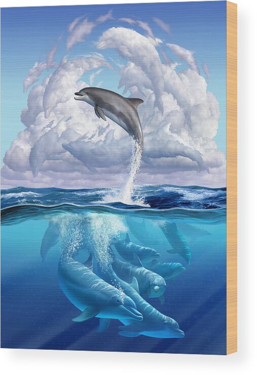 Dolphins Wood Print featuring the digital art Dolphonic Symphony by Jerry LoFaro