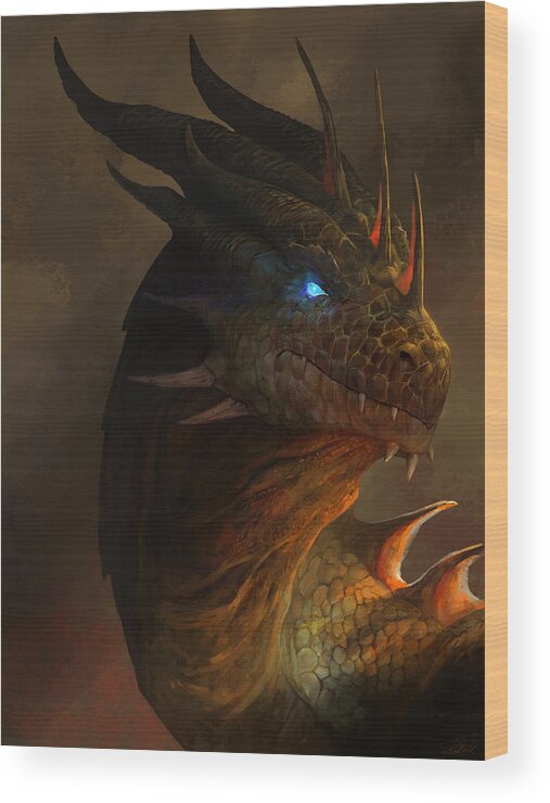 Dragon Art Wood Print featuring the mixed media Dragon Portrait by Steve Goad