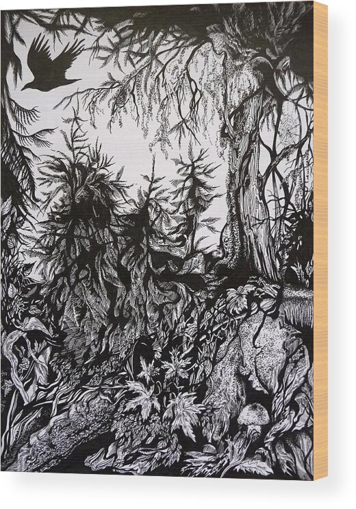 Pen And Ink Wood Print featuring the drawing Dreaming Alaska.Part one by Anna Duyunova