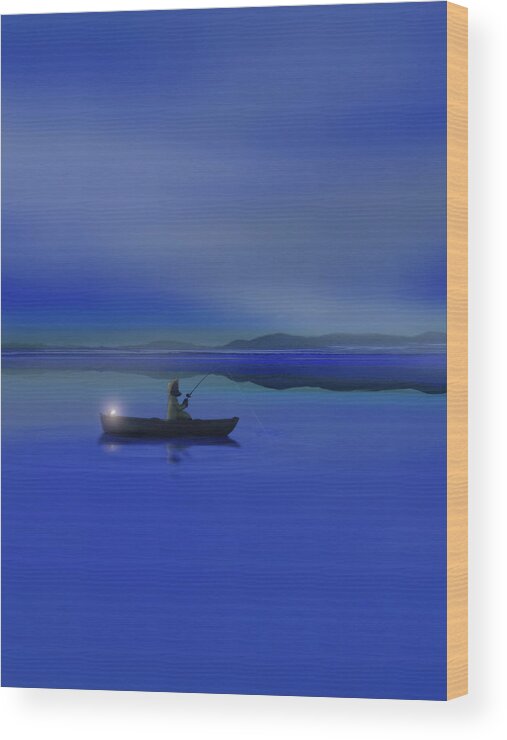 Fisherman Wood Print featuring the digital art Fisherman - Early Riser by Gravityx9 Designs