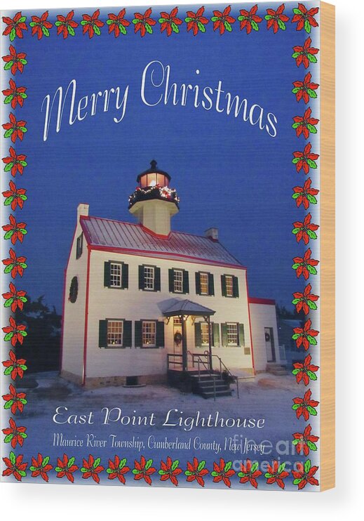 East Point Lighthouse Wood Print featuring the photograph East Point Merry Christmas by Nancy Patterson