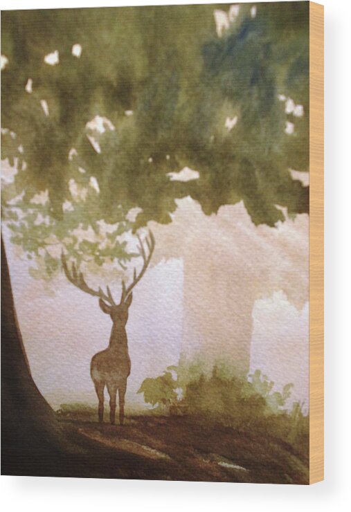 Stag Wood Print featuring the painting Edge of the Forrest by Marilyn Jacobson