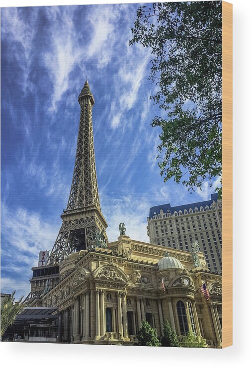 Eiffel Tower Replica At Paris Hotel - Las Vegas Wood Print featuring the photograph Eiffel Tower Replica at Paris Hotel - Las Vegas, Nevada by Debra Martz