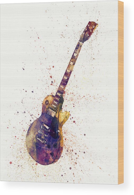 Electric Guitar Wood Print featuring the digital art Electric Guitar Abstract Watercolor by Michael Tompsett