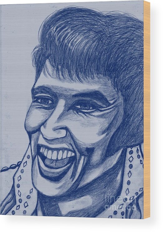 Star Wood Print featuring the painting Elvis in Blue by Richard Heyman