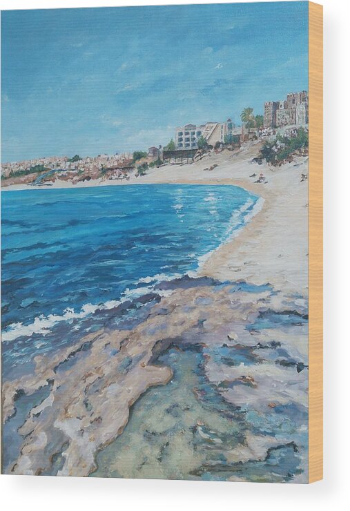 Beach Wood Print featuring the painting Empty beach by Ray Khalife