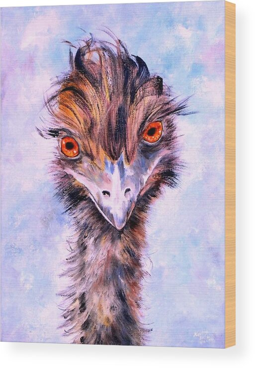 Emu Wood Print featuring the painting Emu Eyes by Ryn Shell