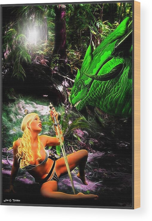 Fantasy Wood Print featuring the painting Encounter With A Dragon by Jon Volden