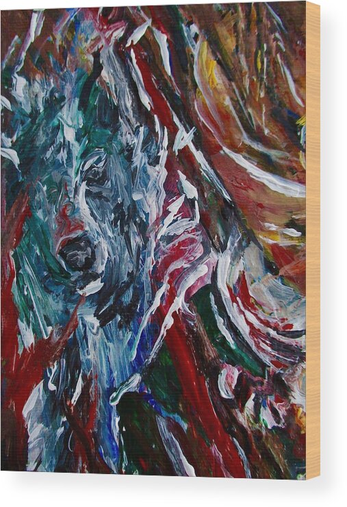 Wolf Wood Print featuring the painting Energy of Fire by Dawn Caravetta Fisher