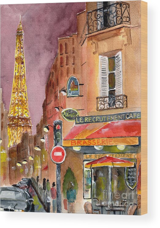 Painting Wood Print featuring the painting Evening in Paris by Sheryl Heatherly Hawkins
