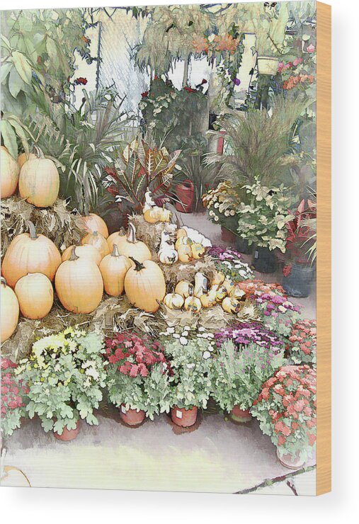 Market Display Wood Print featuring the photograph Fall Decorating At The Market by Leslie Montgomery