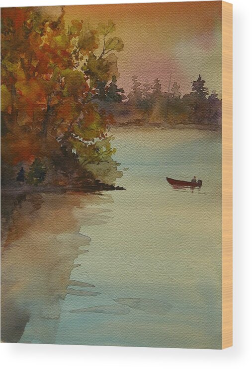 Walt Maes Wood Print featuring the painting Fall on Canadian lake by Walt Maes